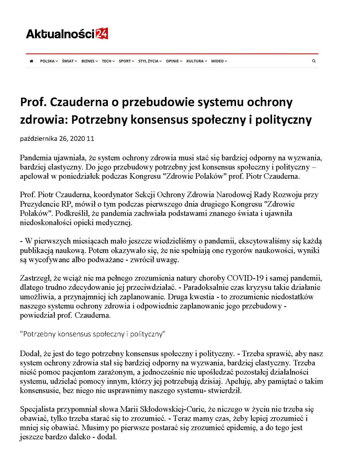 Prof Czauderna O Przebudowie Systemu Ochrony Zdrowia Potrzebny